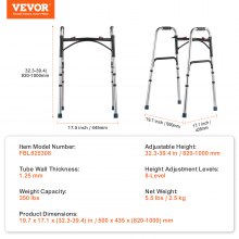 VEVOR Andador Plegable de Aluminio Ayuda para Movilidad Altura Ajustable 158 kg