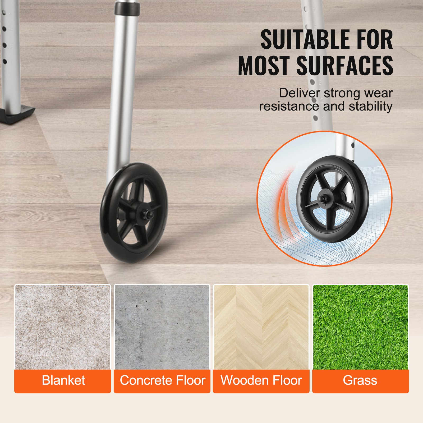 Andador plegable VEVOR, andador plegable de 2 botones con ruedas sólidas de 5" y altura ajustable, andador de movilidad de aluminio liviano, andador con ruedas delanteras para personas mayores y adultos, hasta 350 libras