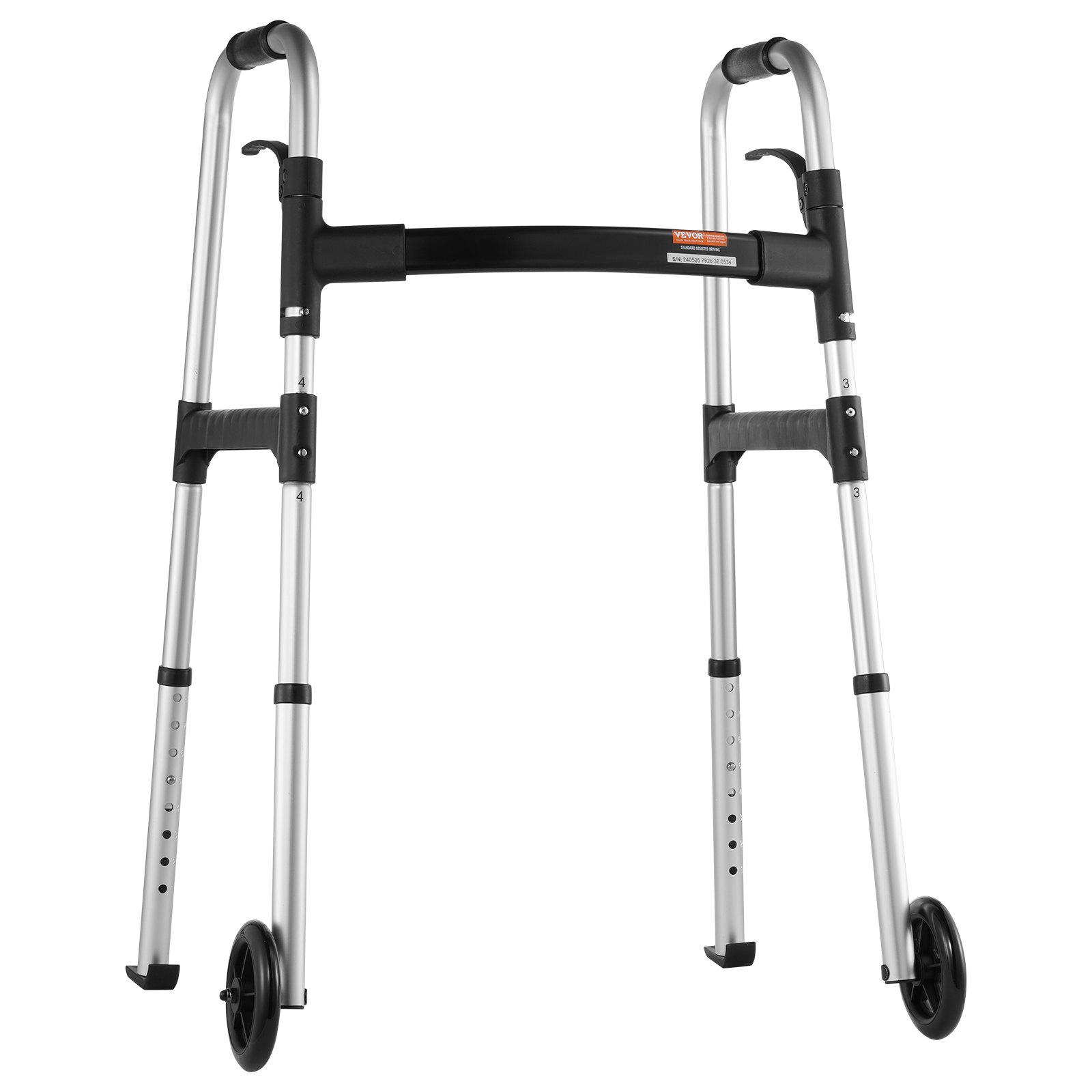 Andador plegable VEVOR, andador plegable de 2 botones con ruedas sólidas de 5" y altura ajustable, andador de movilidad de aluminio liviano, andador con ruedas delanteras para personas mayores y adultos, hasta 350 libras
