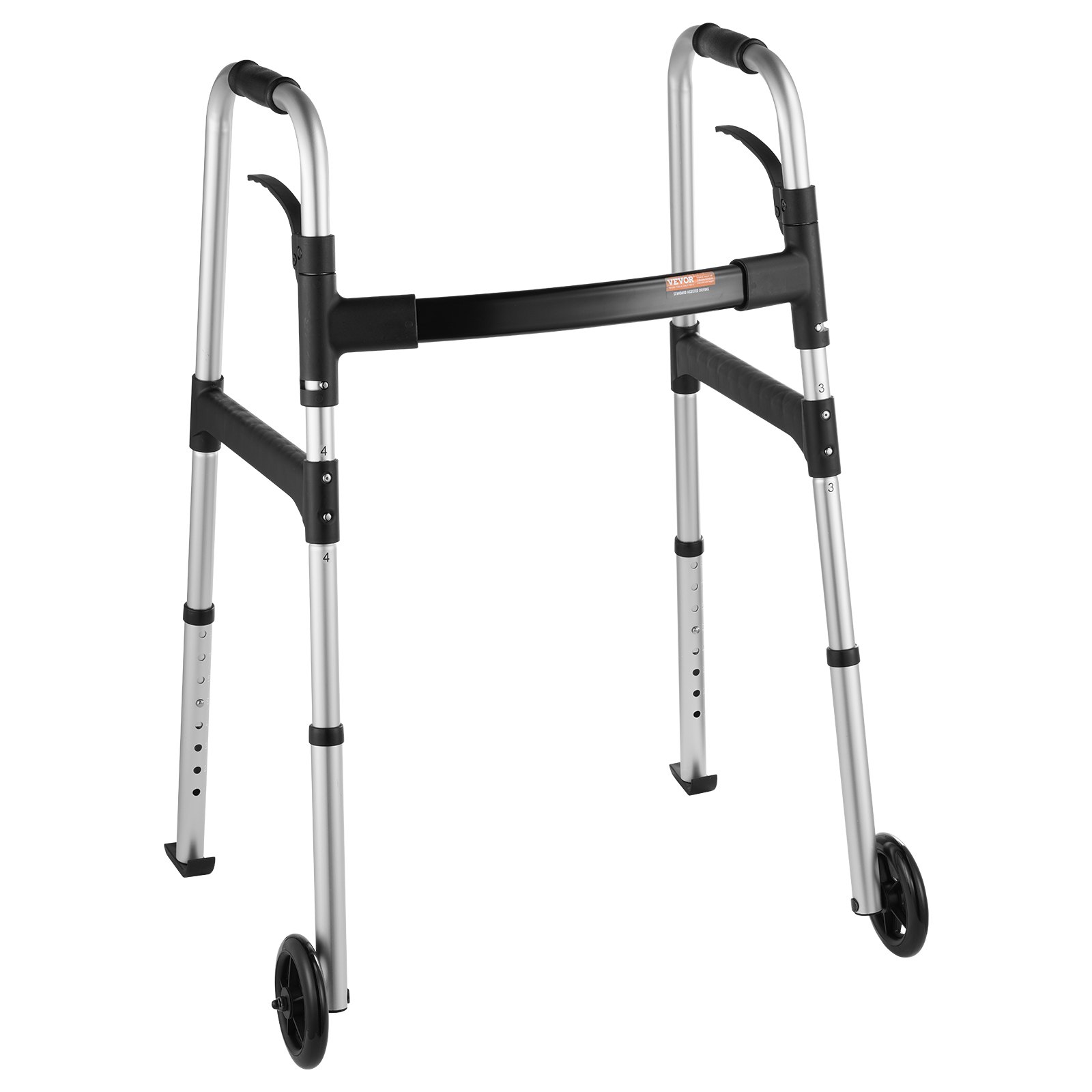 Andador plegable VEVOR, andador plegable de 2 botones con ruedas sólidas de 5" y altura ajustable, andador de movilidad de aluminio liviano, andador con ruedas delanteras para personas mayores y adultos, hasta 350 libras