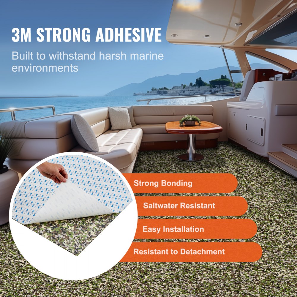 VEVOR Boat Flooring, EVA Foam Boat Deck, 2400 x 600 x 6 mm, Non-slip, Self-adhesive Flooring, 28800 cm², 2 Rolls of Marine Carpet for Boats, Yachts, Pontoons, Kayak Decks