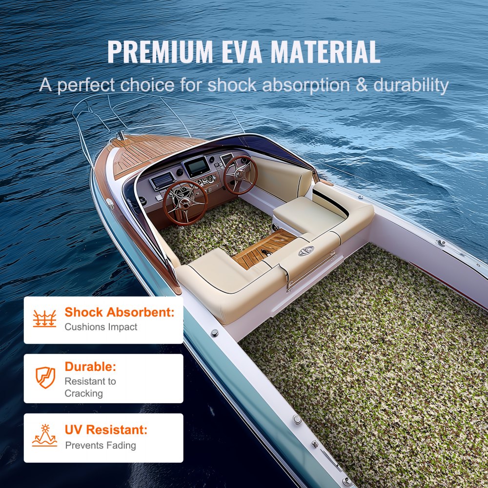 VEVOR Boat Flooring, EVA Foam Boat Deck, 2400 x 900 x 6 mm, Non-Slip, Self-Adhesive Flooring, 21600 cm² Marine Carpet for Boats, Yachts, Pontoons, Kayak Decks