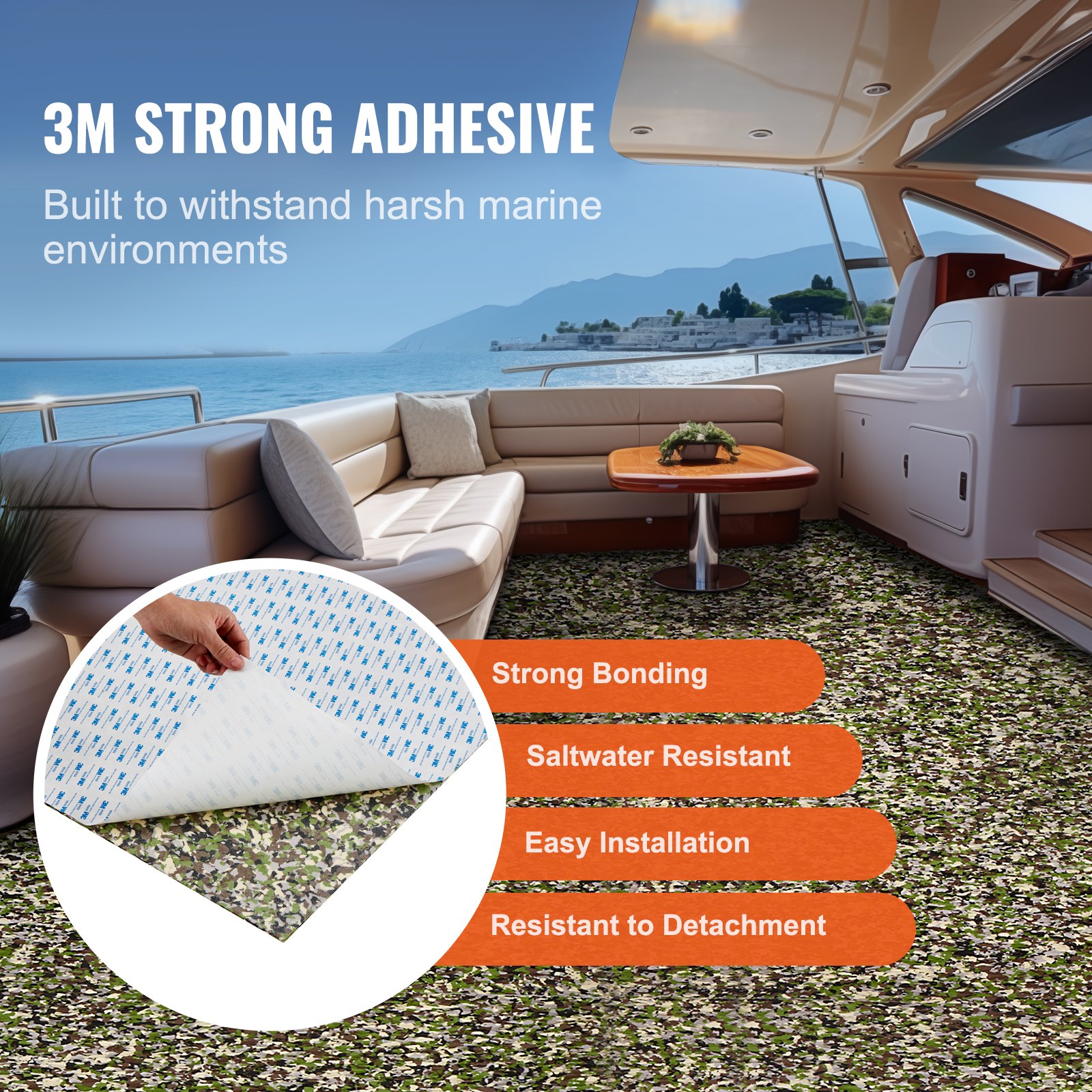 VEVOR Boat Flooring, EVA Foam Boat Deck, 2400 x 900 x 6 mm, Non-Slip, Self-Adhesive Flooring, 21600 cm² Marine Carpet for Boats, Yachts, Pontoons, Kayak Decks