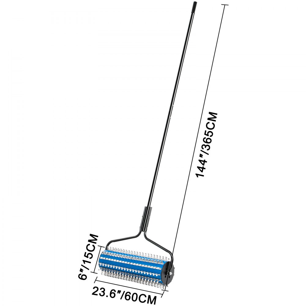 VEVOR Rastrillo de Hierba Estanque 365 x 60 x 15 cm Rastrillo de Malezas Acuáticas con Poste Aluminio Cuerda 15 m Bolsa de Red Eliminador de Raíces Malezas Acuáticas Rodillo para Estanque Lago Piscina