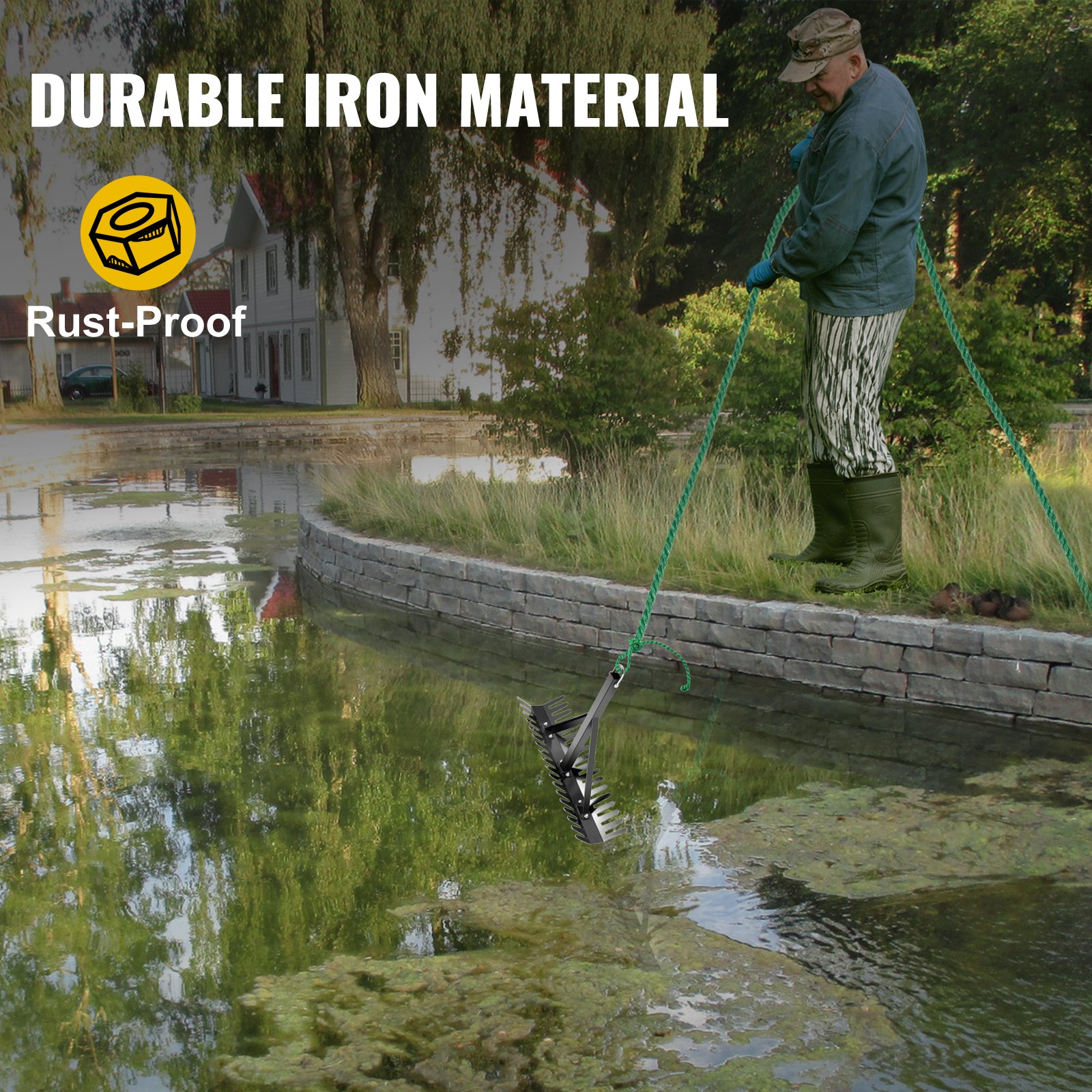 Vevor Rastrillo De Malezas Estanque 48 X 7,9 X 18,7" Doble Cara Cuerda 20 M