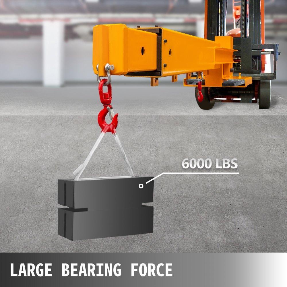 VEVOR mobile forklift crane, 6000 lbs/3 t lifting capacity, forklift crane attachment with 2 hooks, forklift hoist with lattice boom, forklift extension, forklift boom attachment