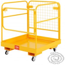 VEVOR Jaula de Seguridad Carretilla Elevadora Carga 544kg Plataforma de Trabajo Plegable 92x92cm 1-2 personas Ruedas Giratorias Bloqueables Cadena de Drenaje con Orificio Seguridad para Trabajo Aéreo
