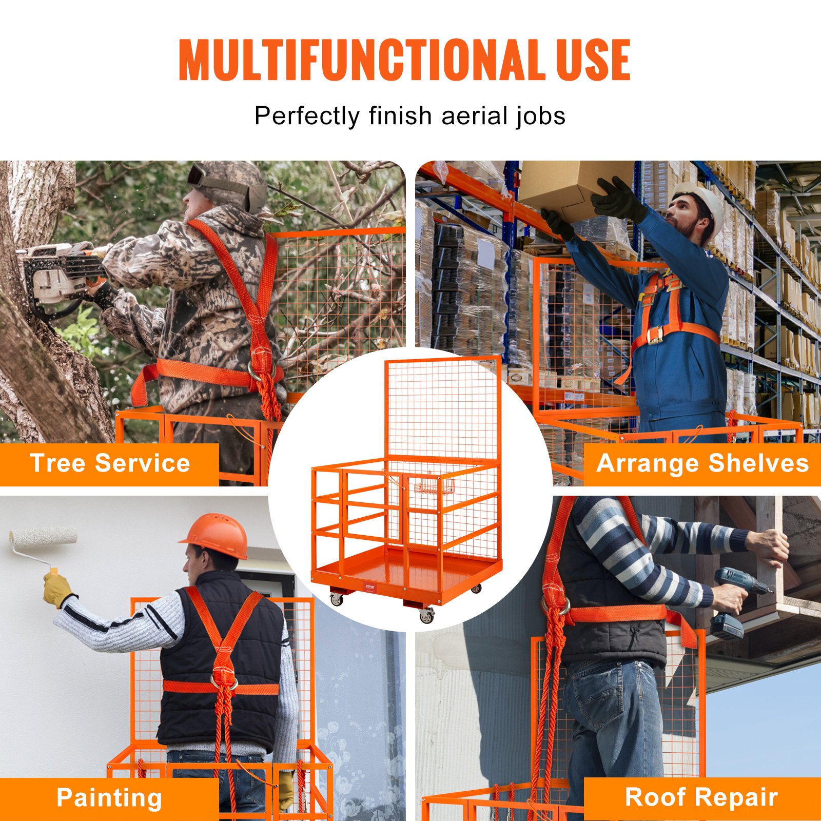 VEVOR Jaula de Seguridad Montacargas 114,3x109,2 cm Plataforma de Trabajo 635 kg