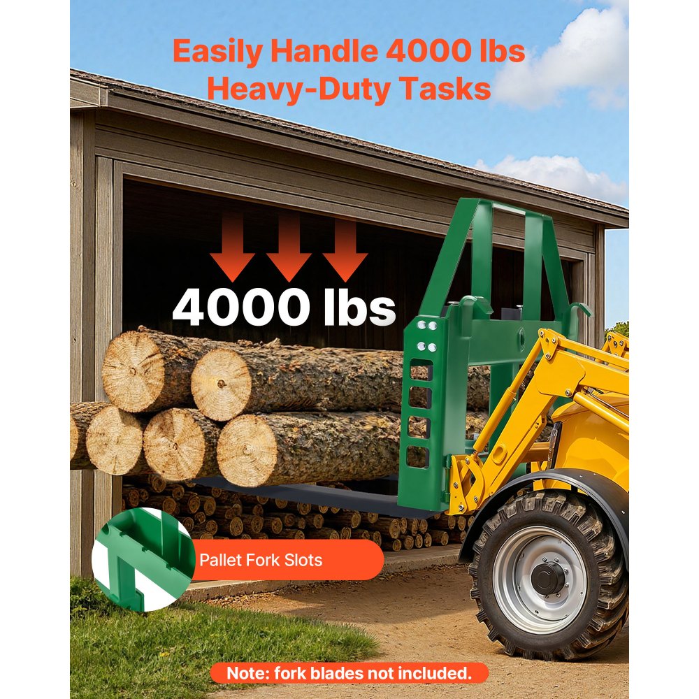 VEVOR Bastidor de Paletas para Minicargadoras, con Enganche de Remolque de 50,8 mm y Manguitos de Lanza, Carga de 1814 kg para Cargadora John Deere, Montaje de Conexión Rápida, Solo Bastidor