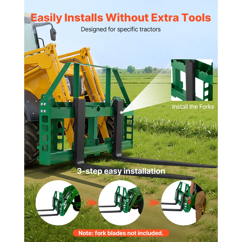 VEVOR Bastidor de Paletas para Minicargadoras, con Enganche de Remolque de 50,8 mm y Manguitos de Lanza, Carga de 1814 kg para Cargadora John Deere, Montaje de Conexión Rápida, Solo Bastidor