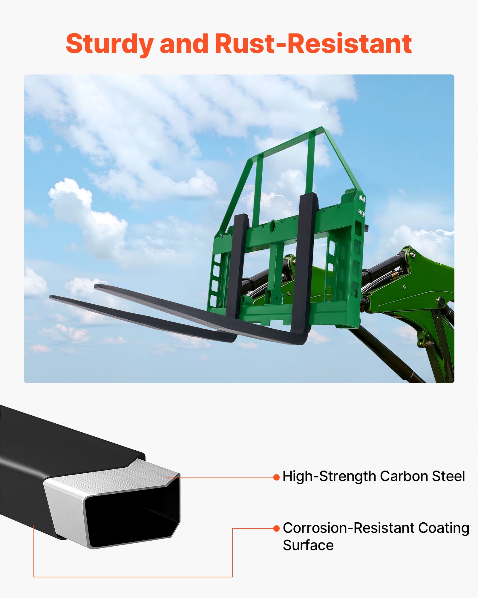 VEVOR Bastidor de Paletas para Minicargadoras, con Enganche de Remolque de 50,8 mm y Manguitos de Lanza, Carga de 1814 kg para Cargadora John Deere, Montaje de Conexión Rápida, Solo Bastidor