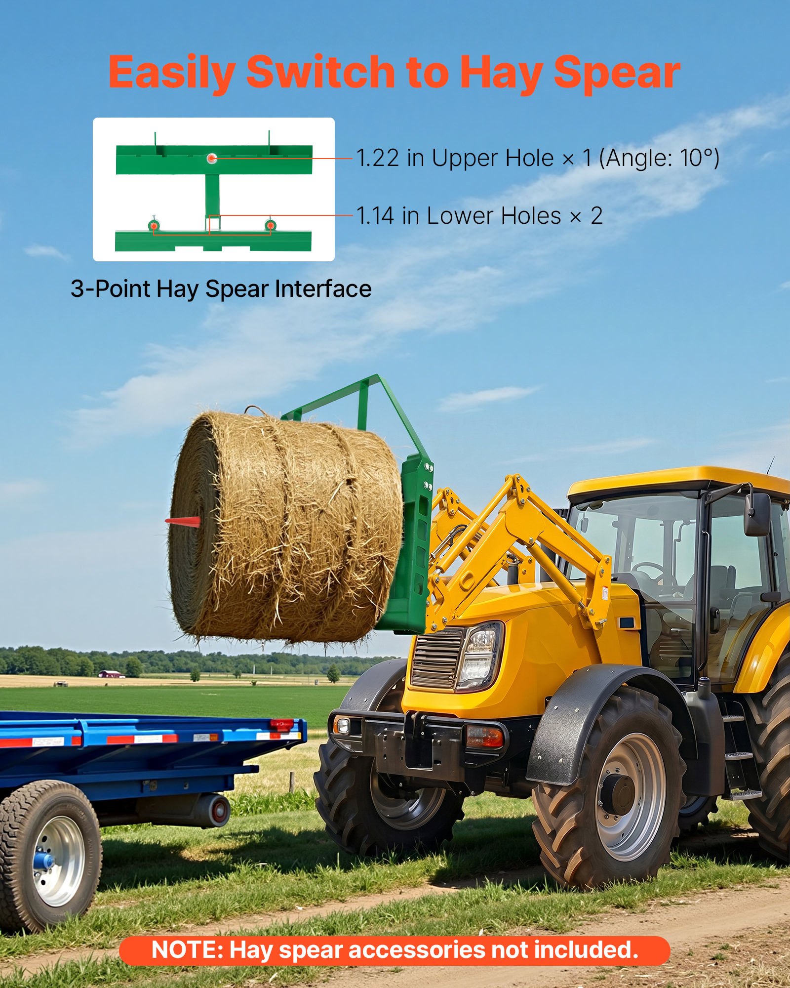 VEVOR Horquillas para Palés para Minicargadoras con Bastidor de 1270 mm, Horquilla de 1220 mm, Receptor de Enganche de 50,8 mm, Manguitos de Lanza, Carga de 1814 kg Compatibles con Tractores JD