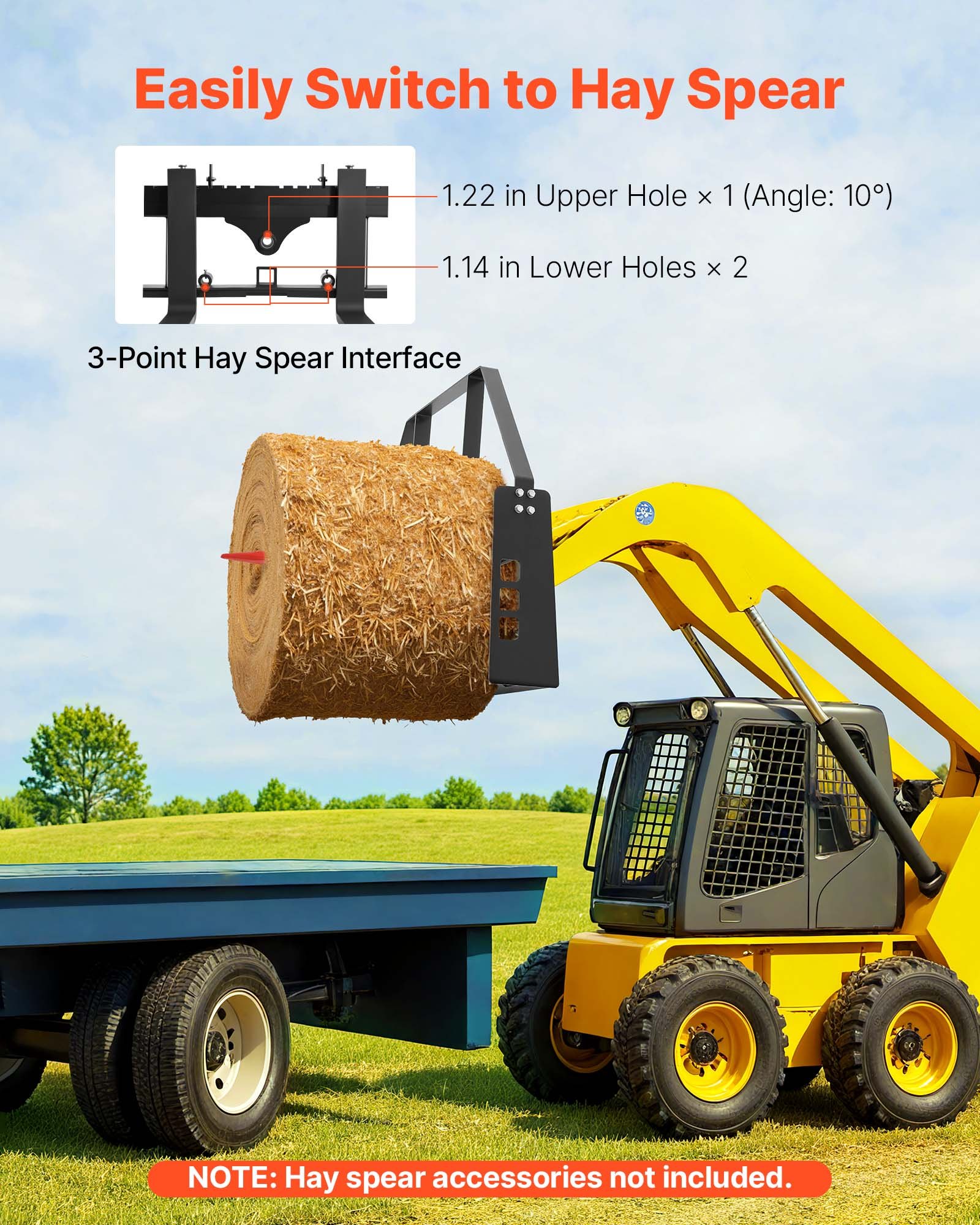 VEVOR Horquillas para Palés para Minicargadoras con Bastidor de 1150 mm, Horquilla de 1220 mm, Receptor de Enganche de 50,8 mm, Manguitos de Lanza, Carga de 1814 kg para Minicargadoras y Tractores
