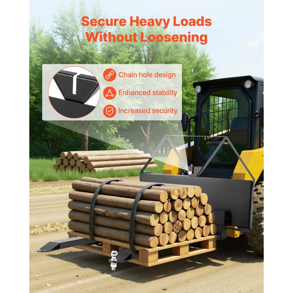 VEVOR Skid Steer Pallet Forks, 1179 kg Rated Capacity, Pallet Fork Frame Attachment with 122 cm Pallet Forks Blades, 47.6 mm Ball Hitch Receiver, Quick Tach Connection for Skid Steers, Tractors