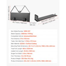 VEVOR Horquillas de Palés Bastidor 1160 mm Carga de 1179 kg para Minicargadoras