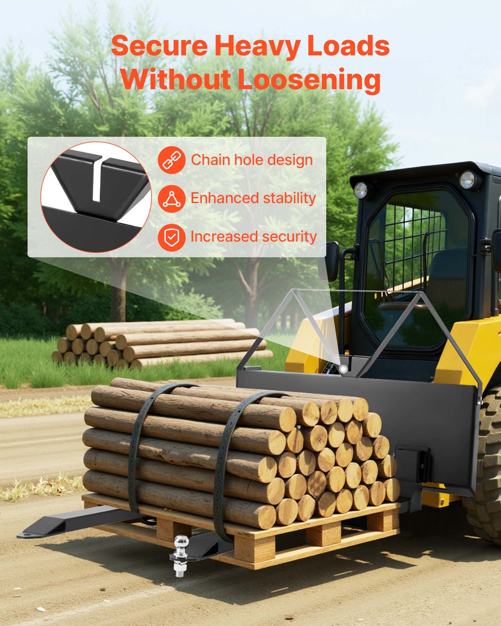 VEVOR Skid Steer Pallet Forks, 1179 kg Rated Capacity, Pallet Fork Frame Attachment with 122 cm Pallet Forks Blades, 47.6 mm Ball Hitch Receiver, Quick Tach Connection for Skid Steers, Tractors