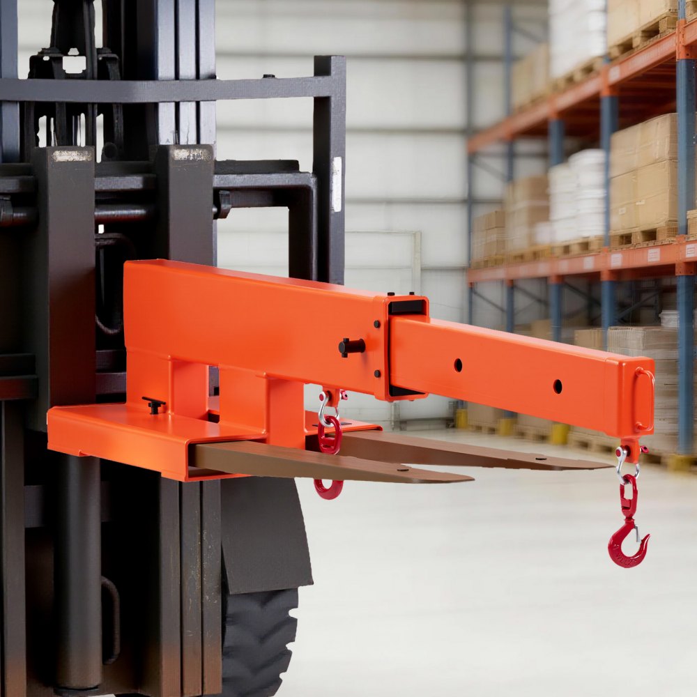 VEVOR Pluma Telescópica para Carretilla Elevadora 2495 kg, Brazo Grúa para Montacargas 120-186 cm con 2 Ganchos Giratorios, Accesorio de Elevación con Montaje en Horquilla para Almacén Fábrica Taller