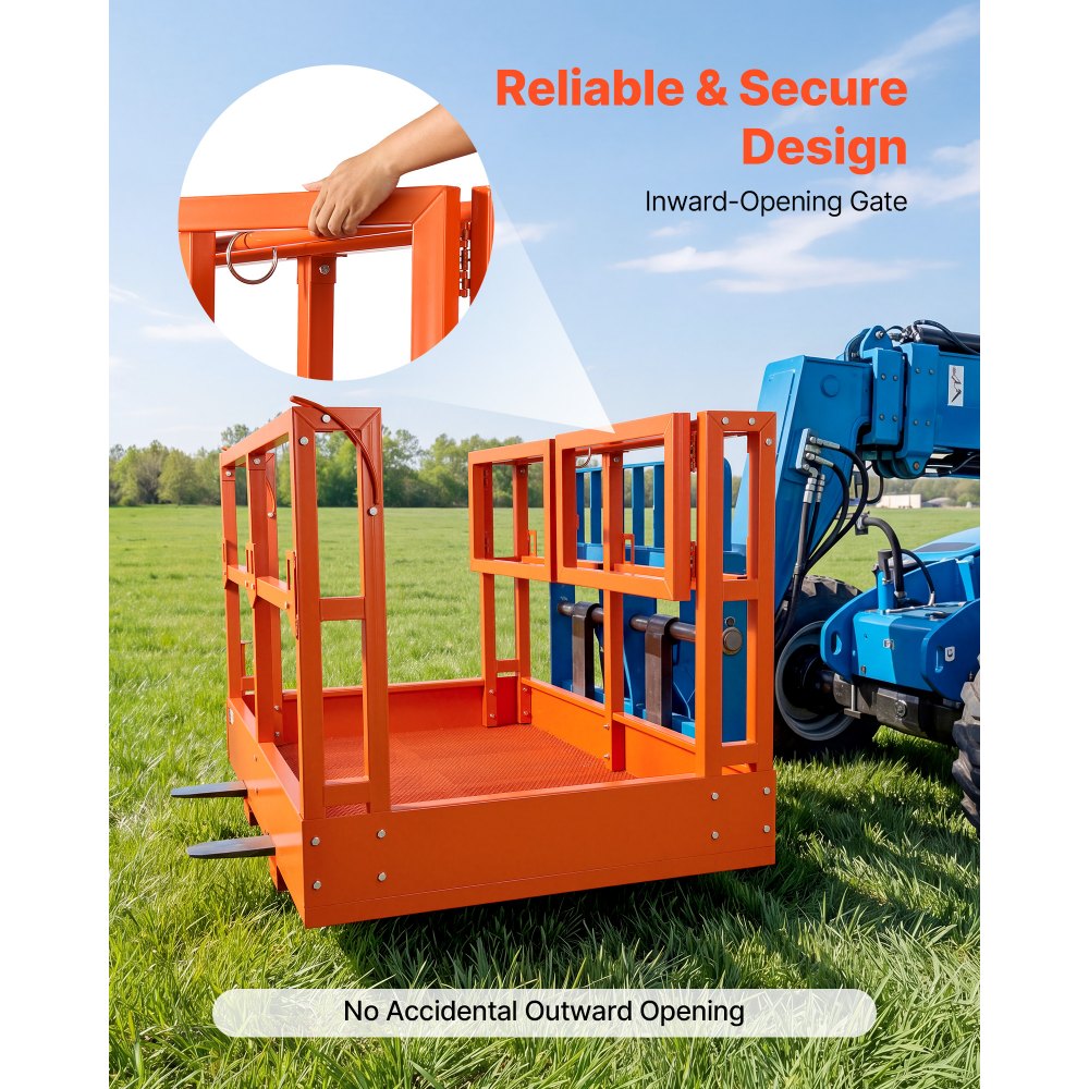 VEVOR Jaula de Seguridad para Montacargas 1817 x 1220 mm, Capacidad de Carga 907 kg, Plataforma de Trabajo de Acero al Carbono para Manipulador Telescópico, Carretilla Elevadora y Trabajo en Altura