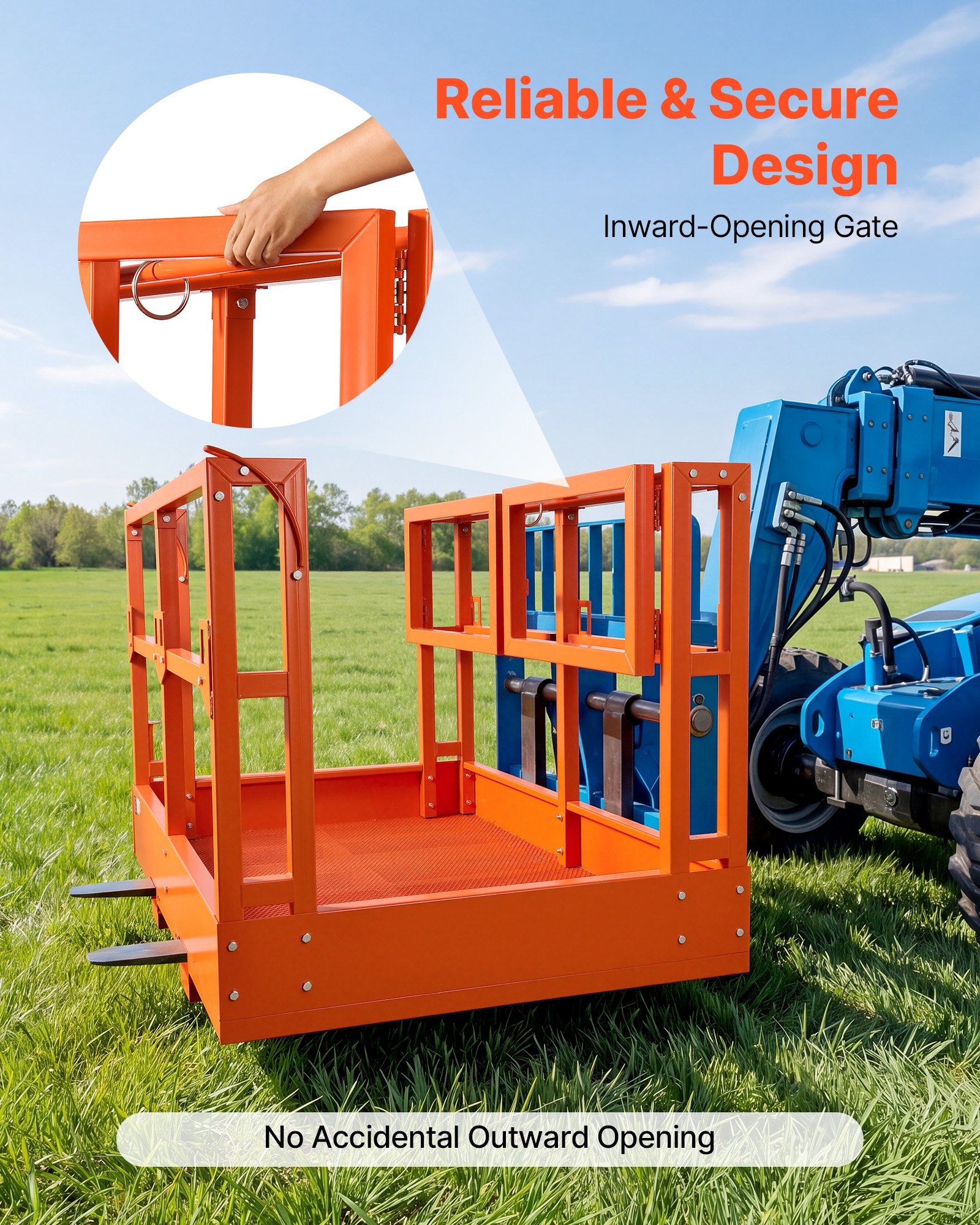 VEVOR Jaula de Seguridad para Montacargas 1817 x 1220 mm, Capacidad de Carga 907 kg, Plataforma de Trabajo de Acero al Carbono para Manipulador Telescópico, Carretilla Elevadora y Trabajo en Altura