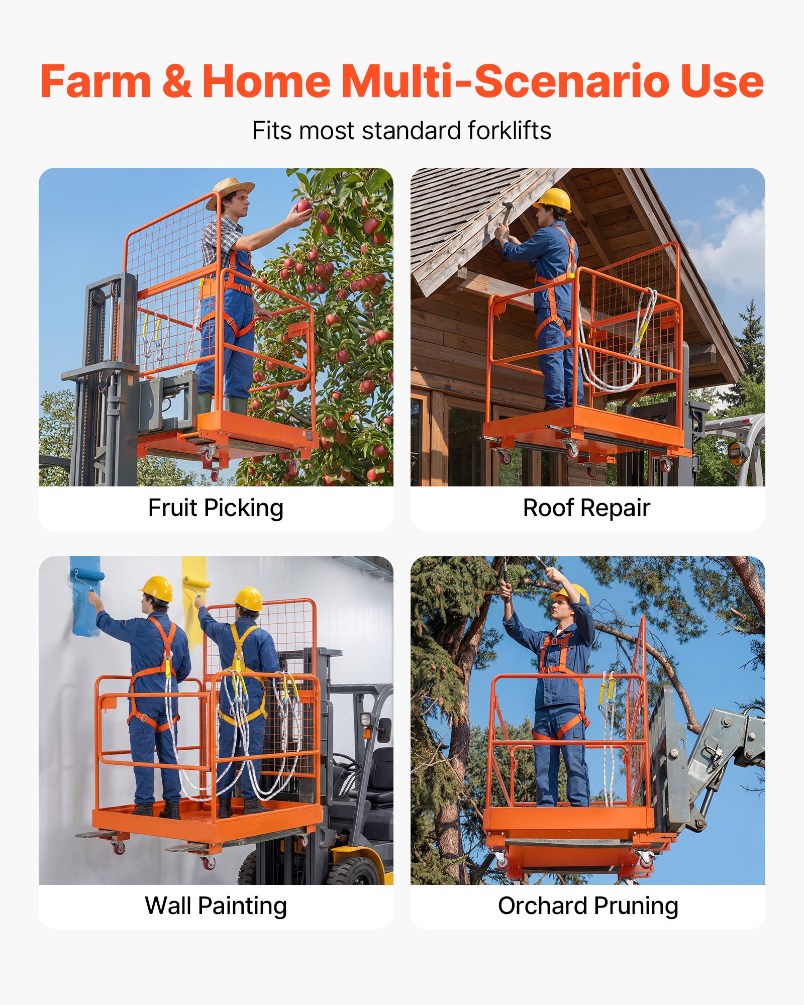 VEVOR Jaula de Seguridad para Montacargas 920 x 1045 mm, Carga 544 kg, con Ruedas, Panel de Malla, Plataforma de Trabajo de Acero con Pasadores de Bloqueo para Trabajo en Altura, Carretilla Elevadora
