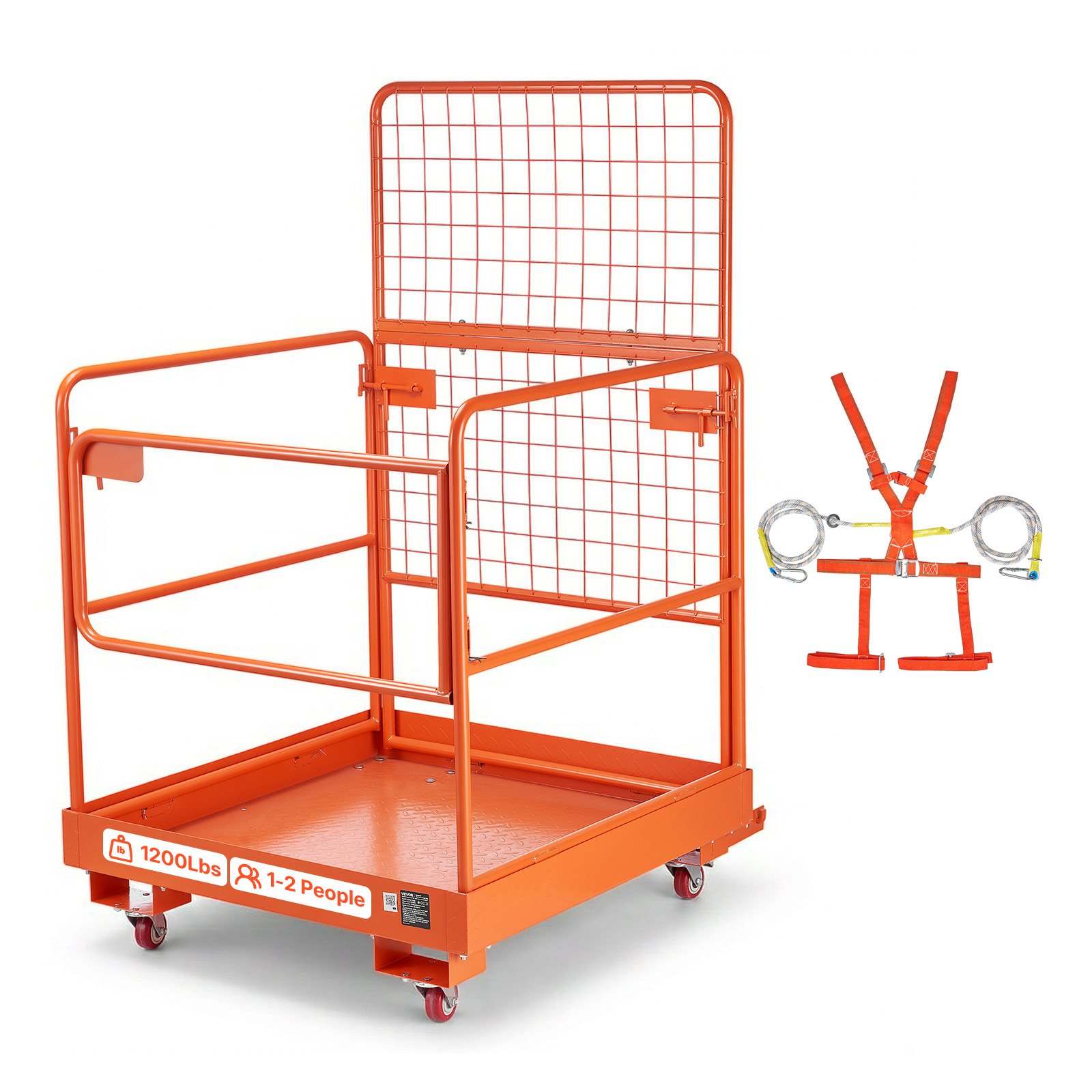 VEVOR Jaula de Seguridad para Montacargas 920 x 1045 mm, Carga 544 kg, con Ruedas, Panel de Malla, Plataforma de Trabajo de Acero con Pasadores de Bloqueo para Trabajo en Altura, Carretilla Elevadora