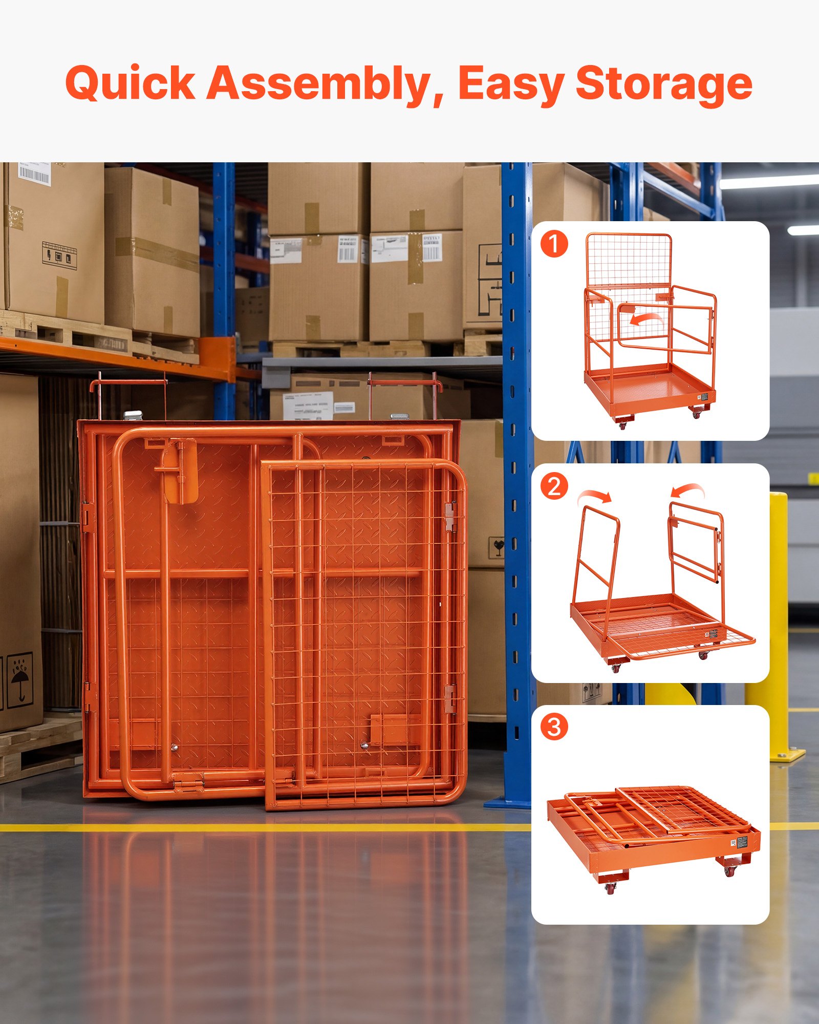 VEVOR Jaula de Seguridad para Montacargas 920 x 1045 mm, Capacidad de 544 kg, con 4 Ruedas, Plataforma de Trabajo con Panel de Malla de Acero al Carbono para Trabajo en Altura y Carretilla Elevadora