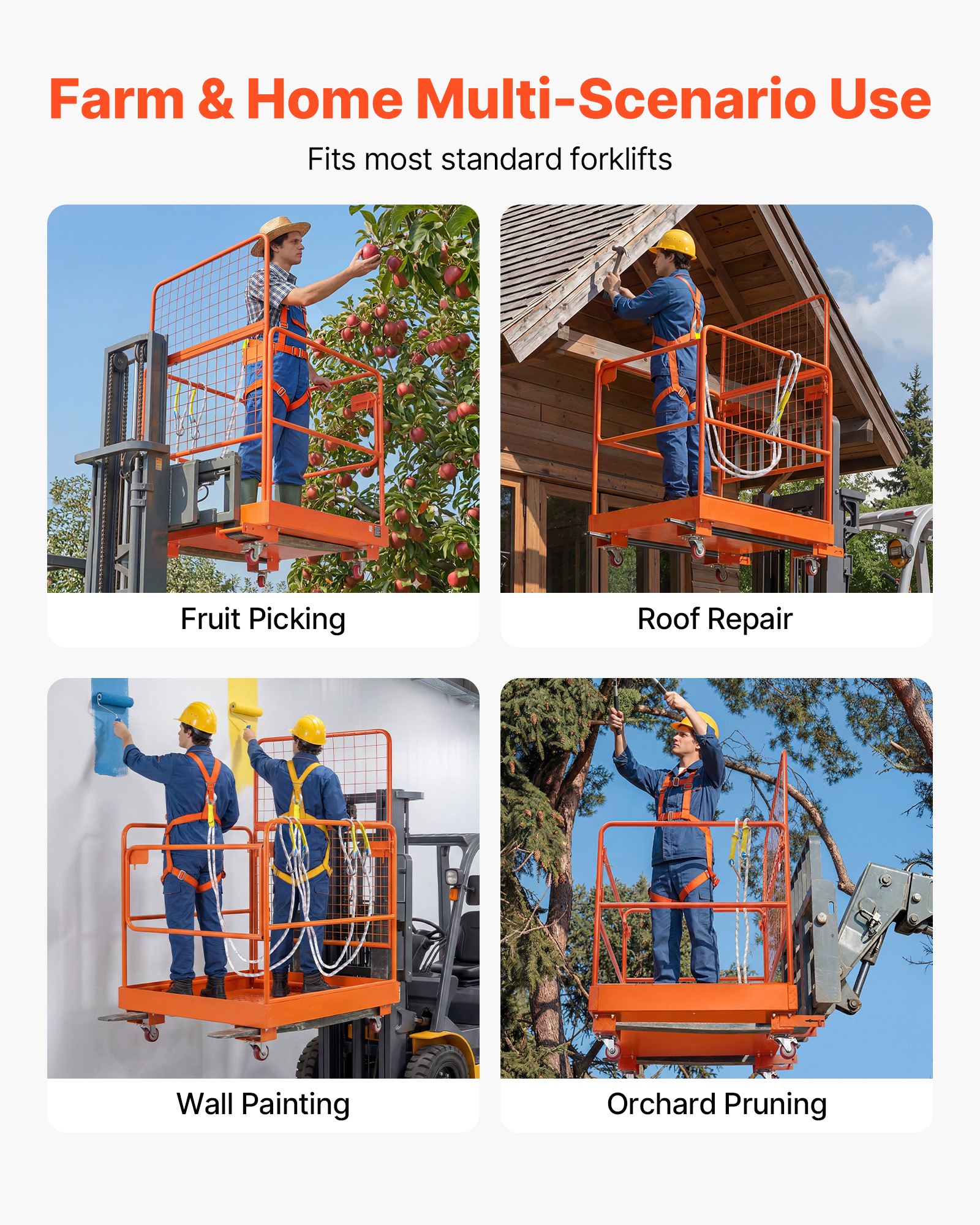 VEVOR Jaula de Seguridad para Montacargas 920 x 1045 mm, Capacidad de 544 kg, con 4 Ruedas, Plataforma de Trabajo con Panel de Malla de Acero al Carbono para Trabajo en Altura y Carretilla Elevadora