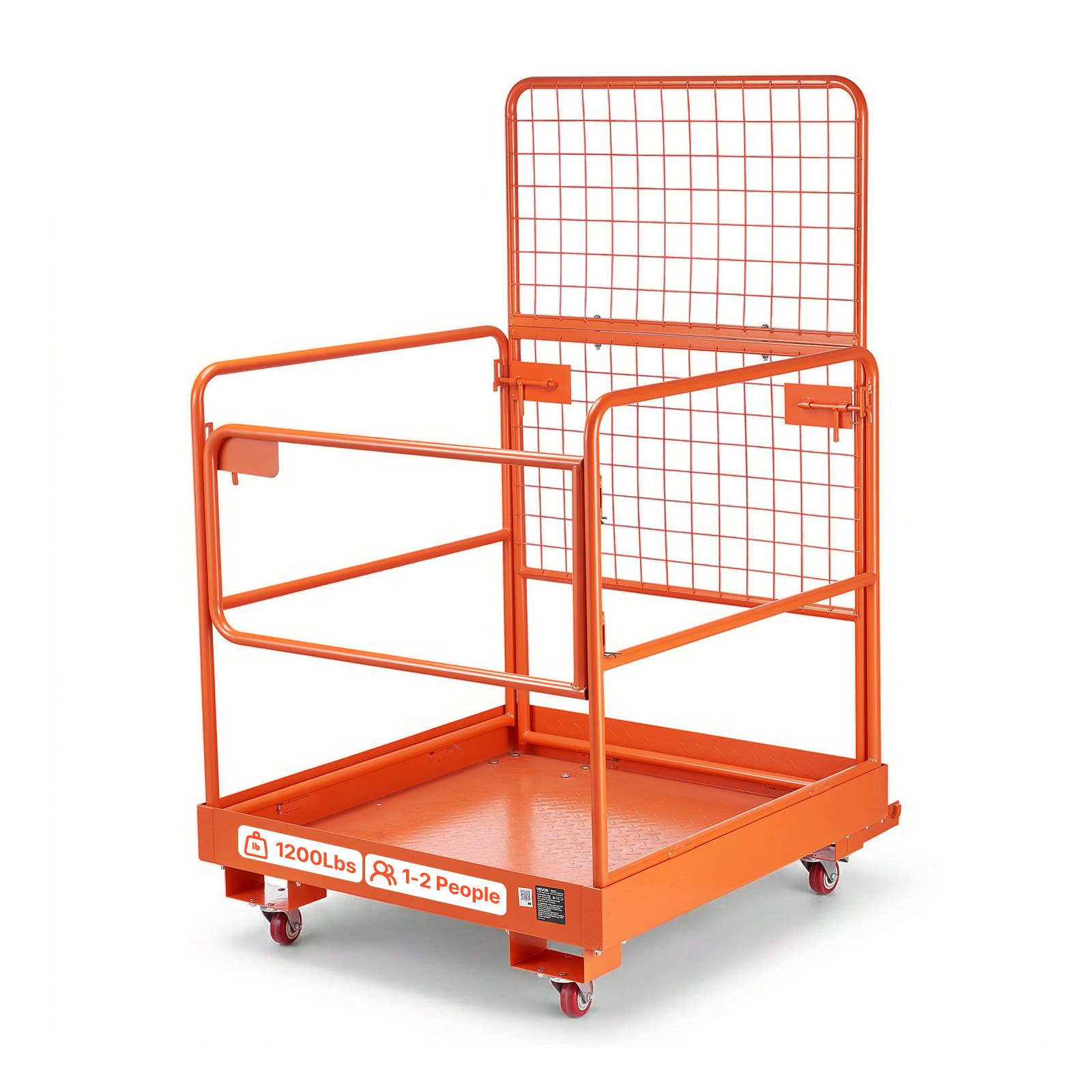 VEVOR Jaula de Seguridad para Montacargas 920 x 1045 mm, Capacidad de 544 kg, con 4 Ruedas, Plataforma de Trabajo con Panel de Malla de Acero al Carbono para Trabajo en Altura y Carretilla Elevadora