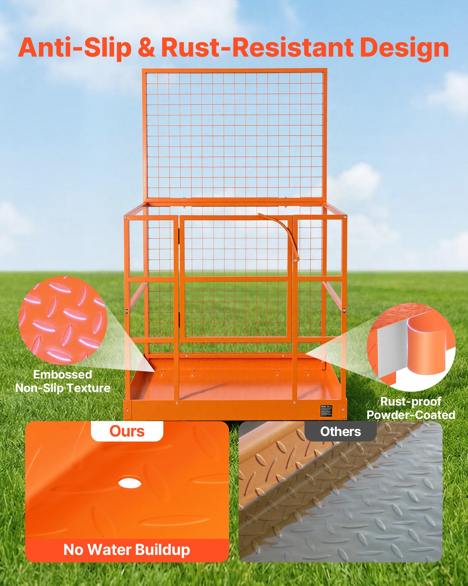 VEVOR Jaula de Seguridad para Montacargas 1225 x 1148 mm, Capacidad de 635 kg, Cesta para Operario de Acero con Orificio de Drenaje, Pasadores de Bloqueo para Carretilla Elevadora, Trabajo en Altura