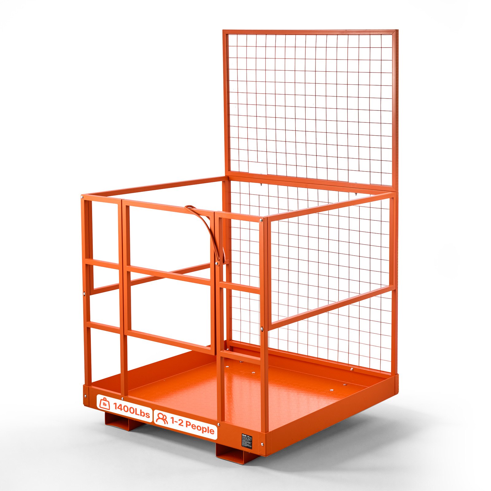 VEVOR Jaula de Seguridad para Montacargas 1225 x 1148 mm, Capacidad de 635 kg, Cesta para Operario de Acero con Orificio de Drenaje, Pasadores de Bloqueo para Carretilla Elevadora, Trabajo en Altura