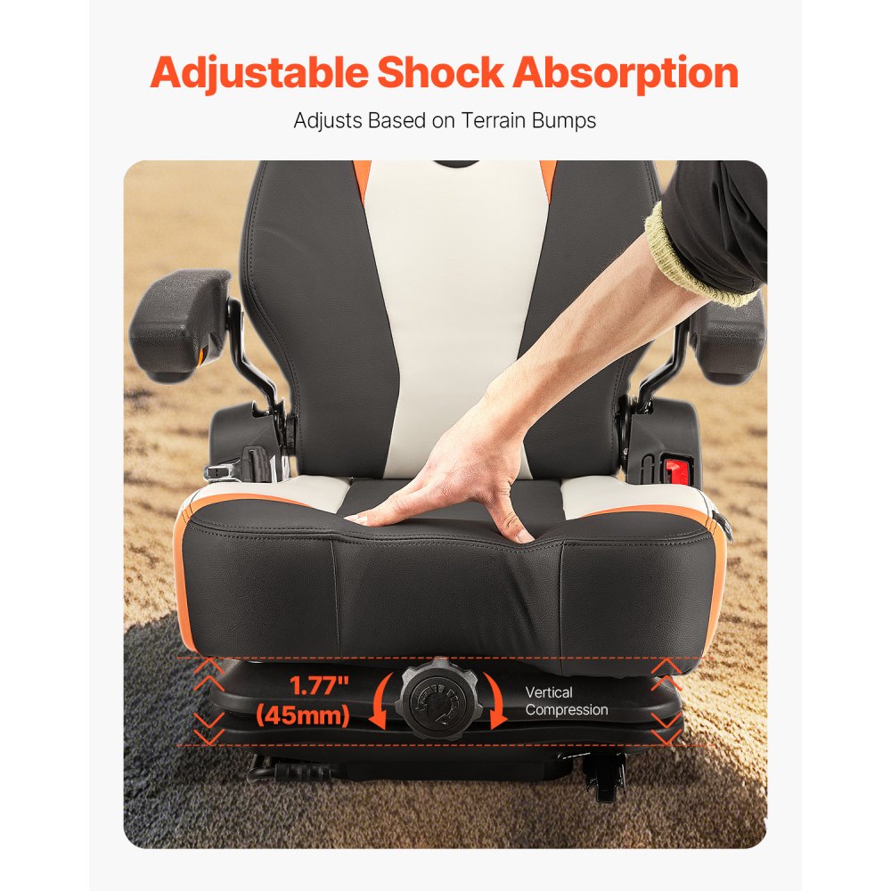 VEVOR Asiento Universal para Carretilla Elevadora 60 x 51 x 64cm, Asiento con Suspensión, Respaldo Ajustable, Reposabrazos y Cinturón de Seguridad, Microinterruptor, para Cortadora de Césped, Tractor