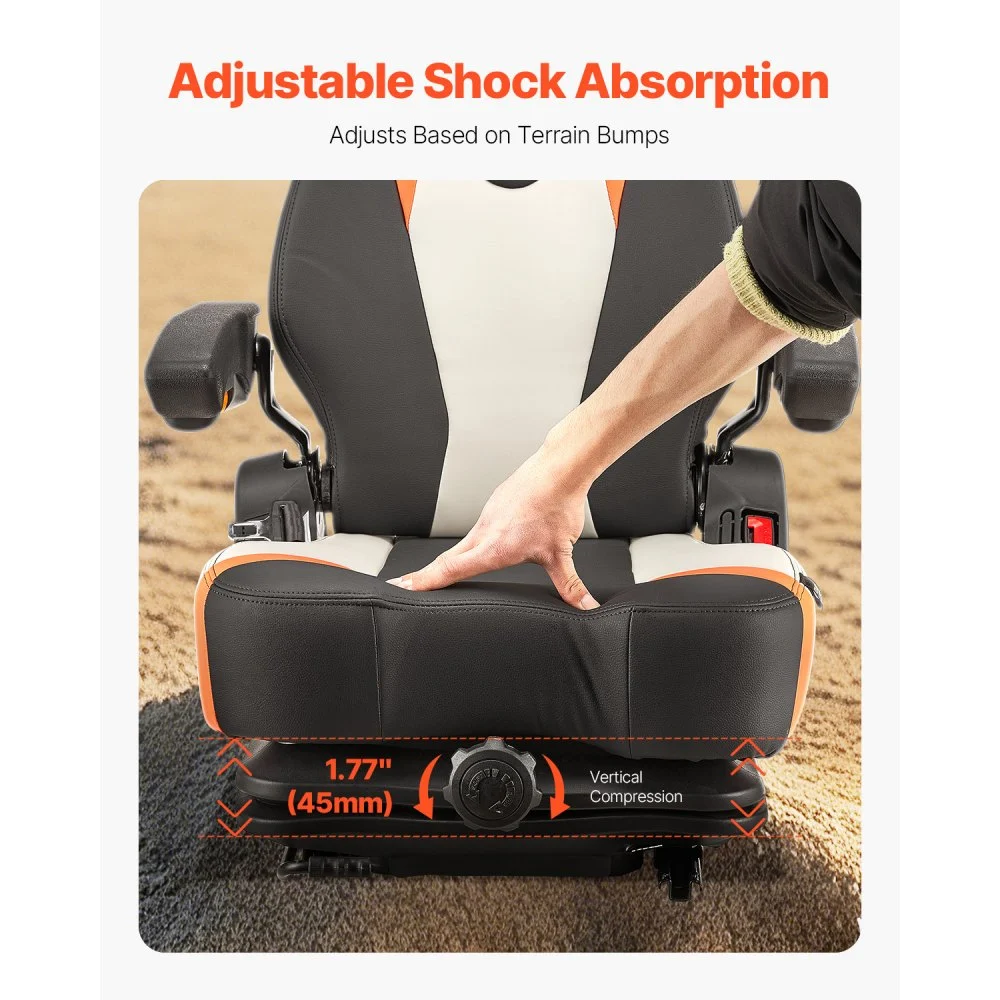 VEVOR Asiento Universal para Carretilla Elevadora 60 x 51 x 64cm, Asiento con Suspensión, Respaldo Ajustable, Reposabrazos y Cinturón de Seguridad, Microinterruptor, para Cortadora de Césped, Tractor