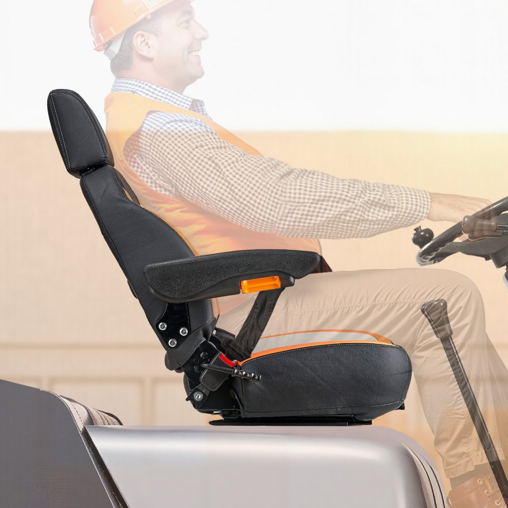 VEVOR Asiento Universal para Carretilla Elevadora 52 x 59 x 82 cm Asiento con Respaldo Ajustable, Reposabrazos, Reposacabezas y Cinturón de Seguridad, Microinterruptor, para Cortadora de Césped