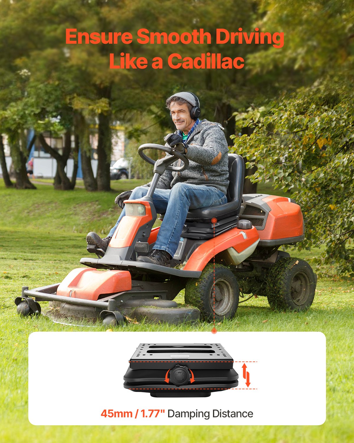 VEVOR Kit de Suspensión de Asiento Sin Riel Deslizante, Kit de Suspensión de Asiento de Carretilla Elevadora Universal con Cubierta Antipolvo para Cortacésped, Tractor para Montacargas, Excavadoras