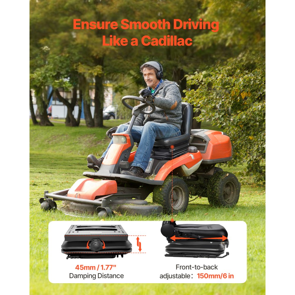 VEVOR Kit de Suspensión de Asiento Universal de 150 mm Ajustable de Adelante Hacia Atrás con Riel Deslizante Kit de Suspensión de Asiento con Cubierta Antipolvo para Cortacésped, Carretilla, Tractor