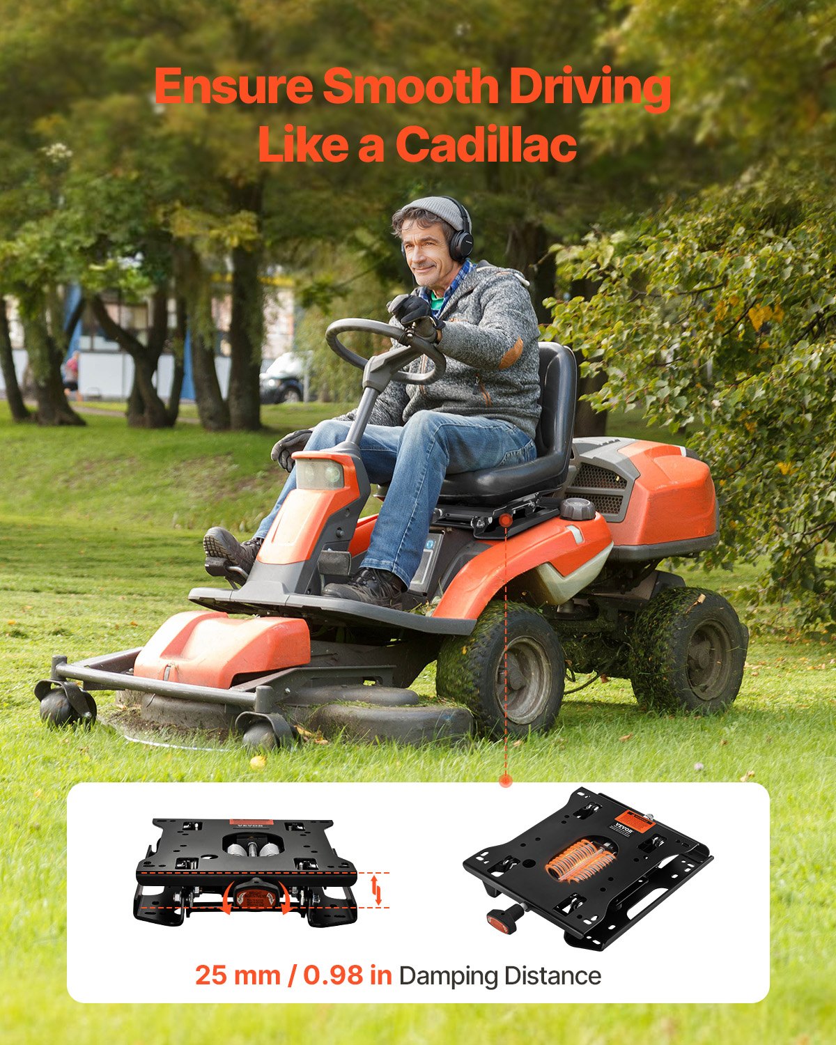 VEVOR Kit de Suspensión de Asiento Sin Riel Deslizante, Kit de Suspensión de Asiento Ajustable de Montacargas Tipo Resorte Distancia de Amortiguación 30 mm, Compatible con Cortacésped, Excavadora