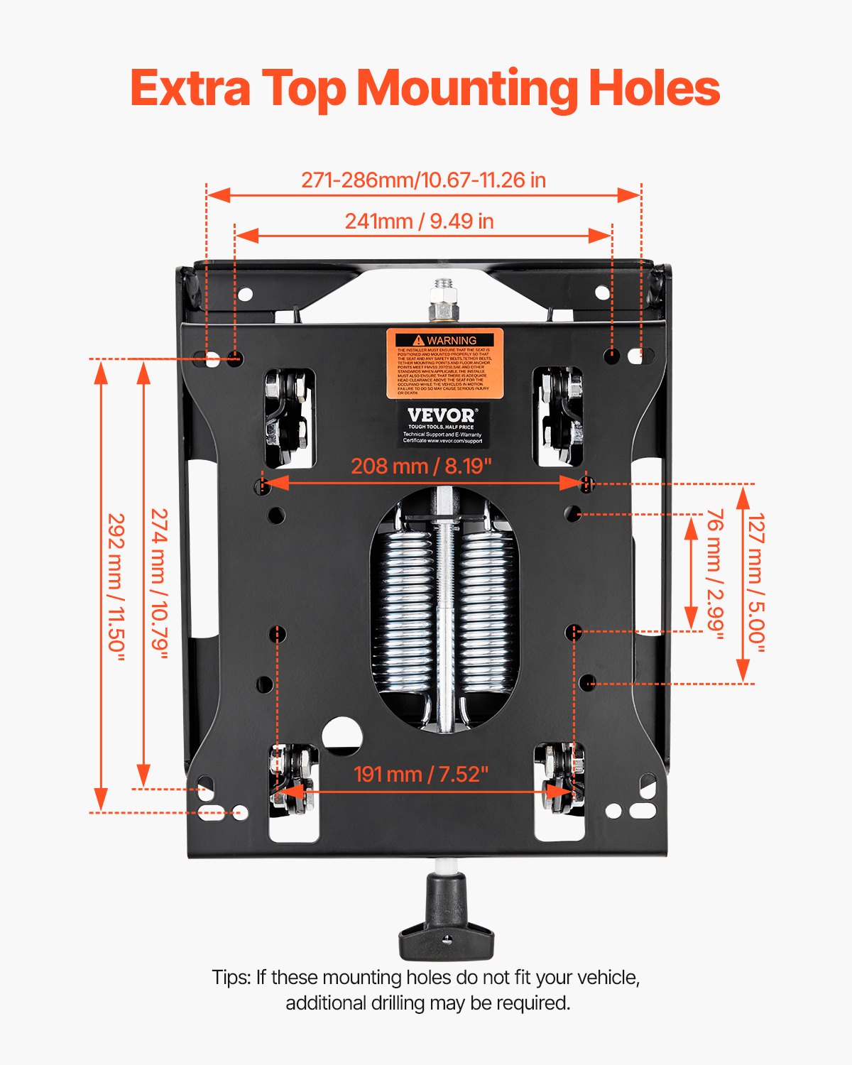 VEVOR Kit de Suspensión de Asiento Sin Riel Deslizante, Kit de Suspensión de Asiento Ajustable de Montacargas Tipo Resorte Distancia de Amortiguación 30 mm, Compatible con Cortacésped, Excavadora