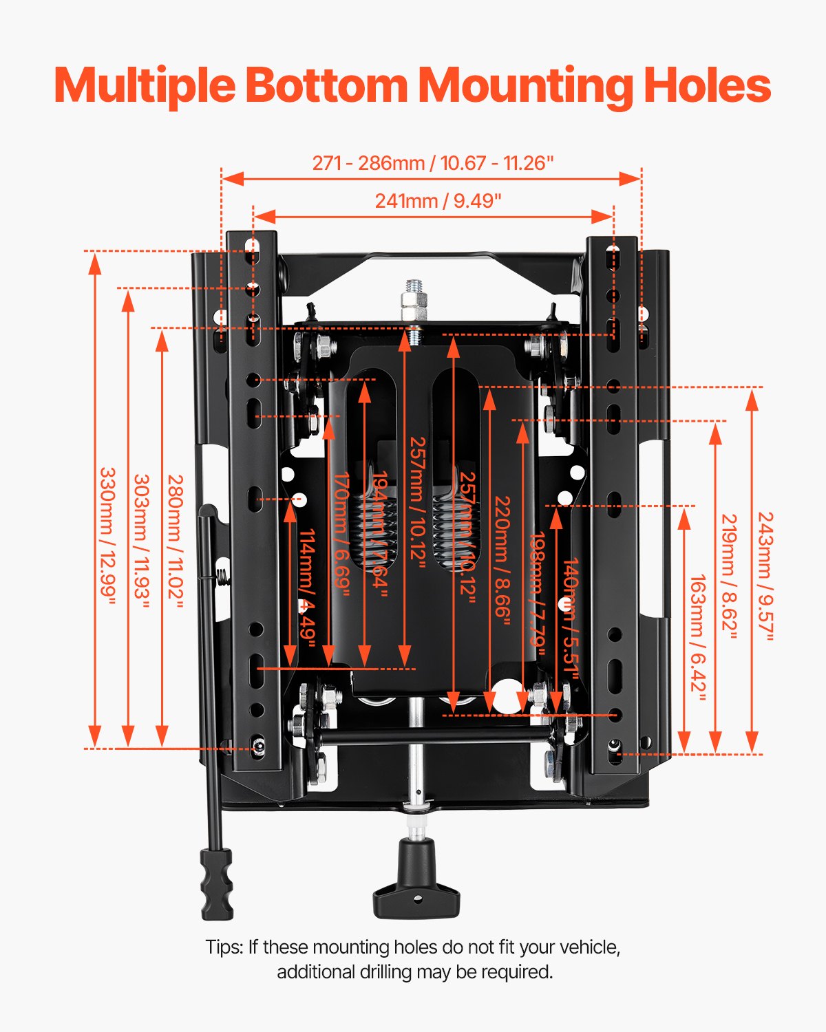 VEVOR Kit de Suspensión de Asiento con Riel Deslizante Universal Ajustable de Adelante Hacia Atrás de 150 mm, Tipo Resorte Distancia de Amortiguación 30 mm, Compatible con Cortacésped, Excavadora