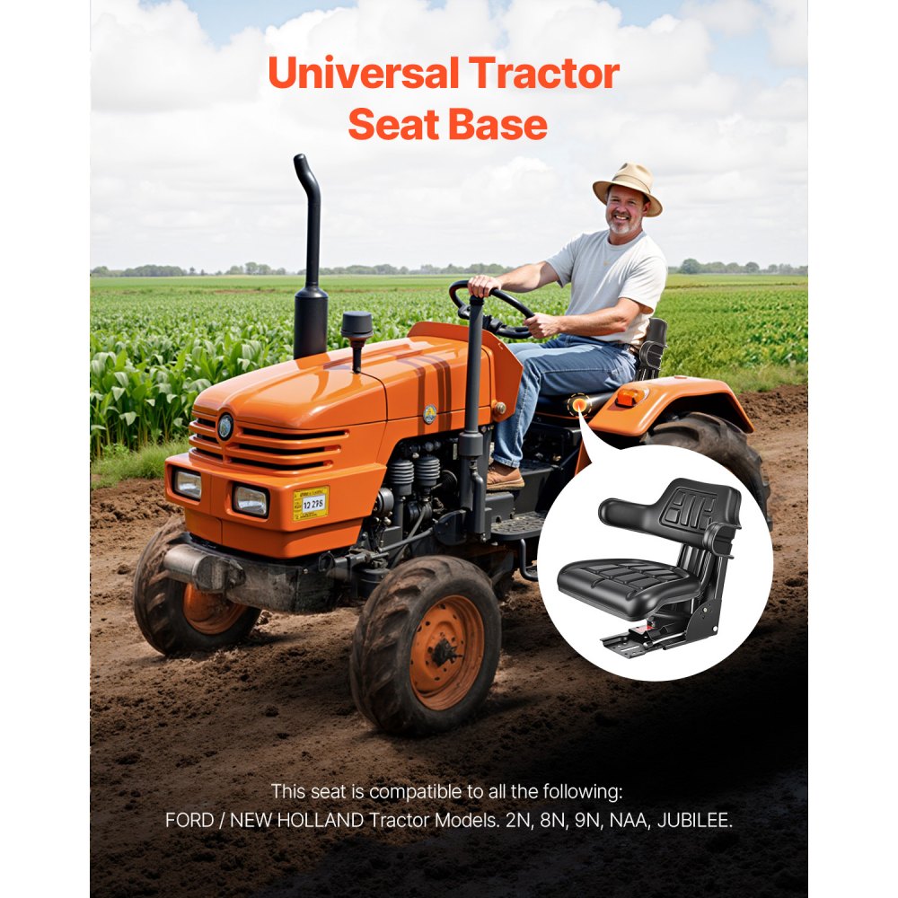 VEVOR Asiento Universal para Carretilla Elevadora de 610 x 510 x 510 mm, Asiento Elevadora Impermeable, Asiento Ajustable con Suspensión con Microinterruptor para Tractor, Cortadora de Césped