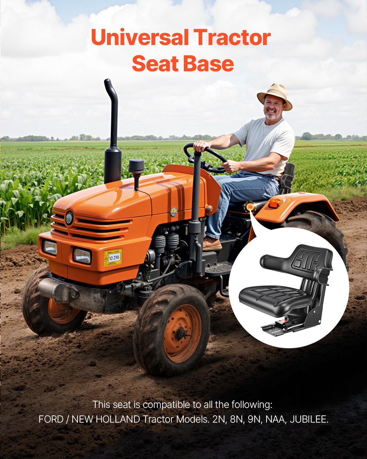 VEVOR Asiento Universal para Carretilla Elevadora de 610 x 510 x 510 mm, Asiento Elevadora Impermeable, Asiento Ajustable con Suspensión con Microinterruptor para Tractor, Cortadora de Césped