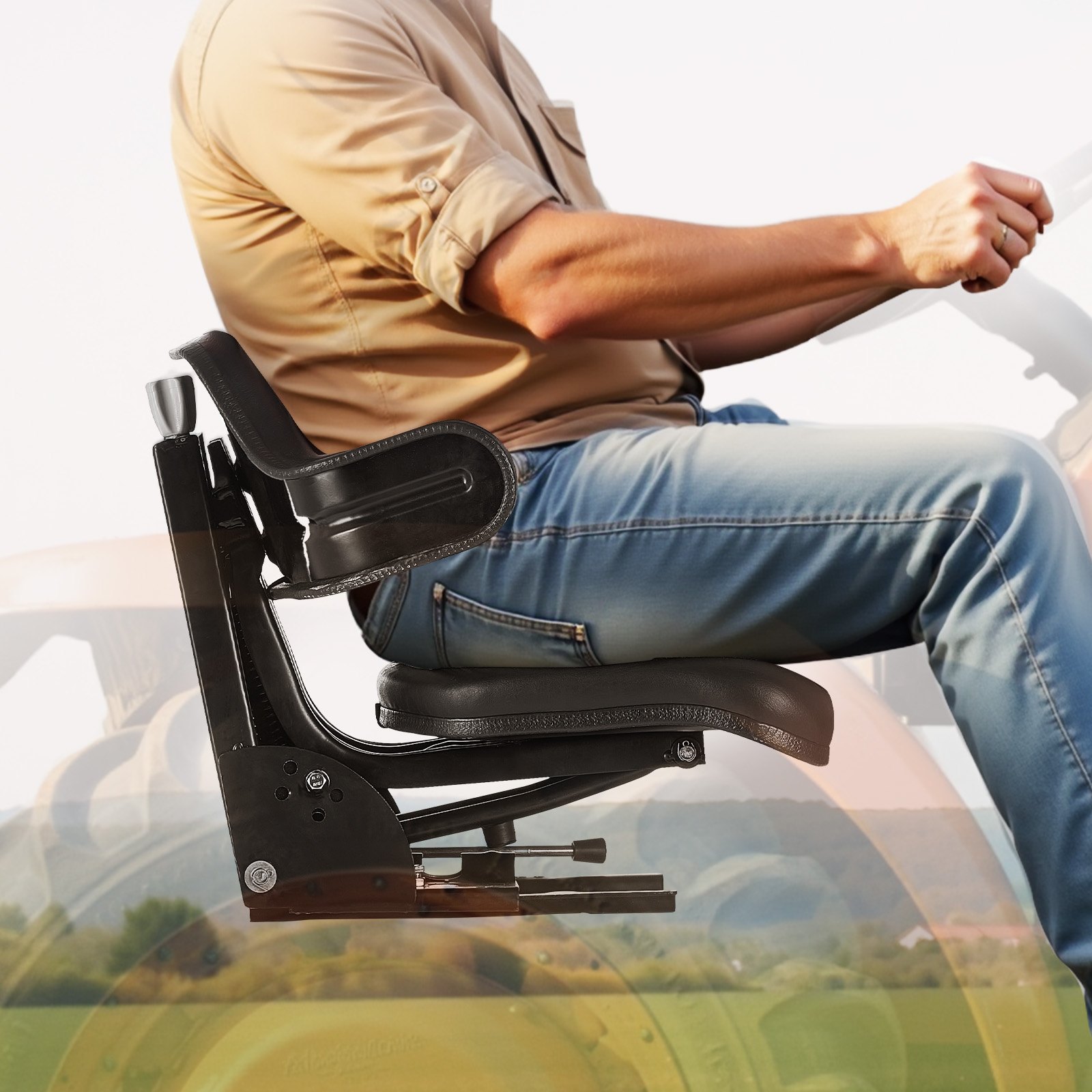 VEVOR Asiento Universal para Carretilla Elevadora de 610 x 510 x 510 mm, Asiento Elevadora Impermeable, Asiento Ajustable con Suspensión con Microinterruptor para Tractor, Cortadora de Césped