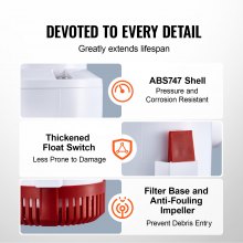 VEVOR Bomba de Sentina, 3000 GPH 12 V Bomba de Agua de Sentina Sumergible Automática para Barcos con Interruptor de Flotador, Diámetro de Salida de 1,6 Pulgadas para Auto Barcos Estanques