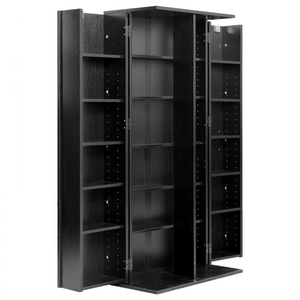 VEVOR Estantería de Pared, 610 x 368 x 1270 mm, Mueble de Almacenamiento, con 2 Puertas y 24 Compartimentos, Estantes Ajustables, para CDs DVDs Libros Videojuegos, Armario para Salón Oficina, Negro