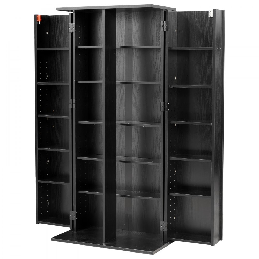 VEVOR Estantería de Pared, 610 x 368 x 1270 mm, Mueble de Almacenamiento, con 2 Puertas y 24 Compartimentos, Estantes Ajustables, para CDs DVDs Libros Videojuegos, Armario para Salón Oficina, Negro