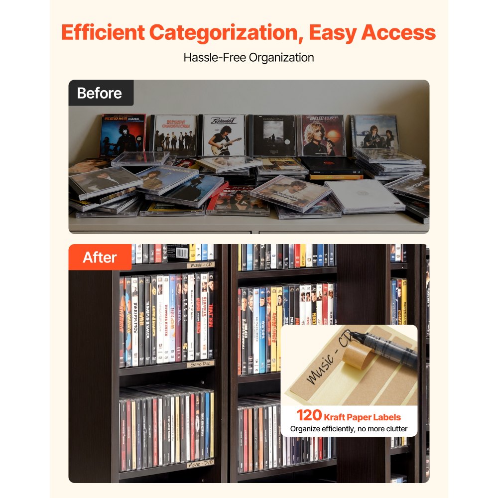 VEVOR Estantería de Pared, 610 x 368 x 1270 mm, Mueble de Almacenamiento, con 2 Puertas y 24 Compartimentos, Estantes Ajustables, Organizador para CDs DVDs Libros Juegos, para Salón Oficina, Marrón