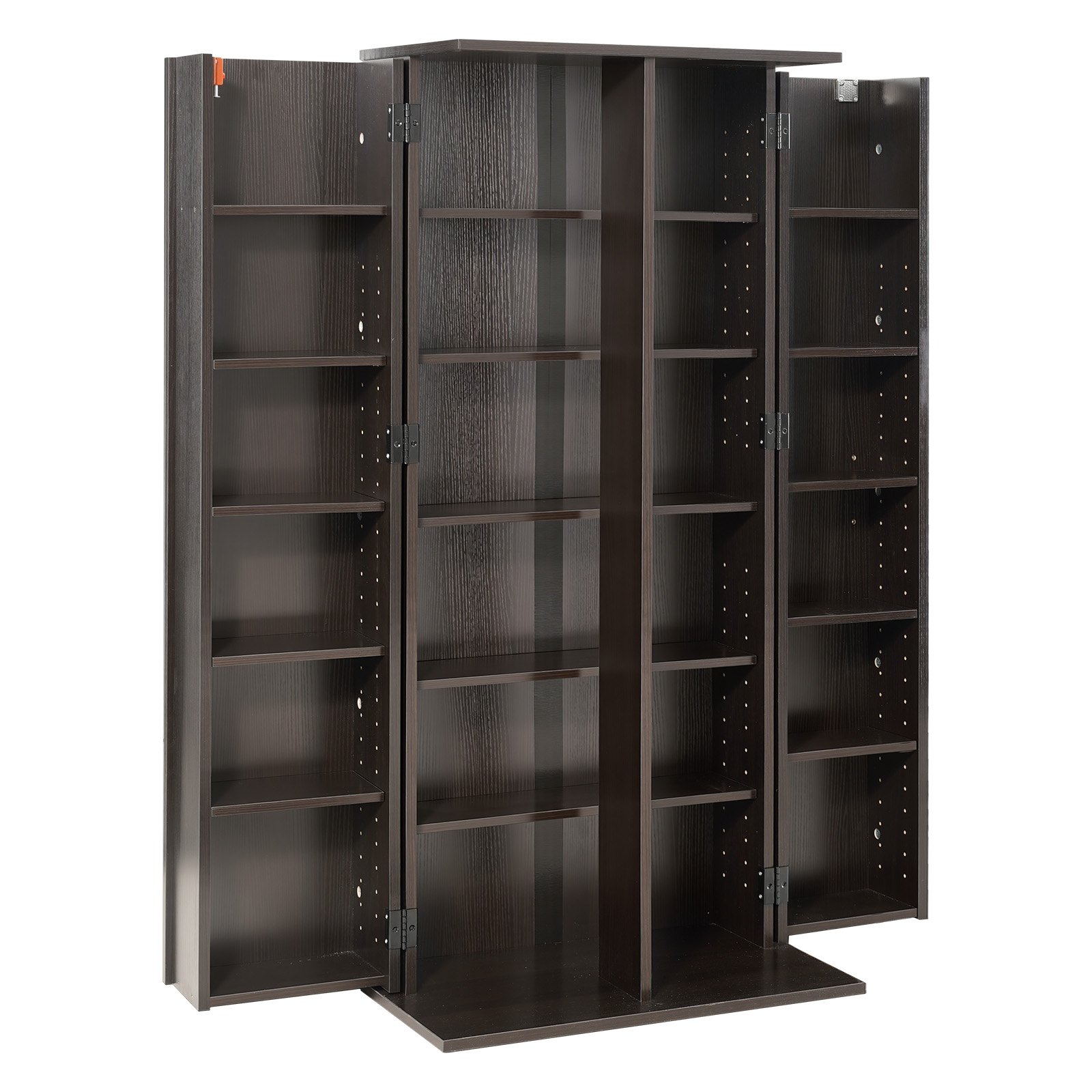 VEVOR Estantería de Pared, 610 x 368 x 1270 mm, Mueble de Almacenamiento, con 2 Puertas y 24 Compartimentos, Estantes Ajustables, Organizador para CDs DVDs Libros Juegos, para Salón Oficina, Marrón