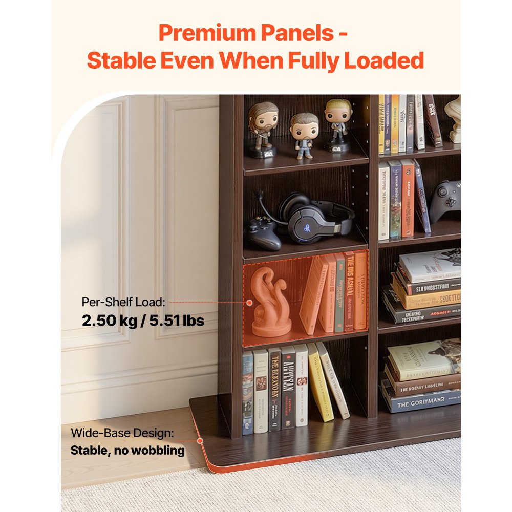 VEVOR Estantería de Pared, 559 x 222 x 1295 mm, Mueble de Almacenamiento de 16 Compartimentos, con Dispositivos Antivuelco, Organizador para CDs DVDs Libros Juegos, Armario para Sala de Estar Oficina