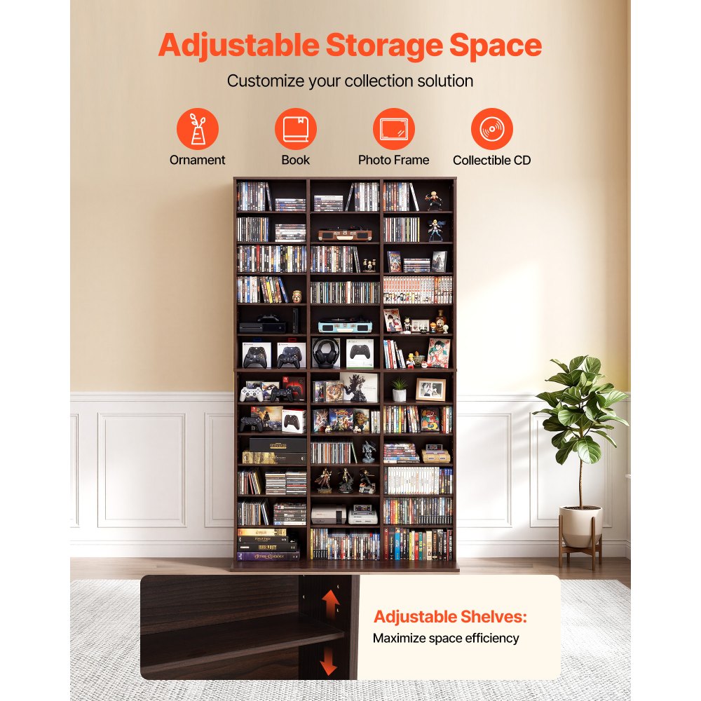 VEVOR Estantería de Pared, 1018 x 231 x 1810 mm, Mueble de Almacenamiento de 36 Compartimentos, Organizador Multifuncional para CDs DVDs Libros Juegos, Antivuelco, Armario para Salón Oficina Librería