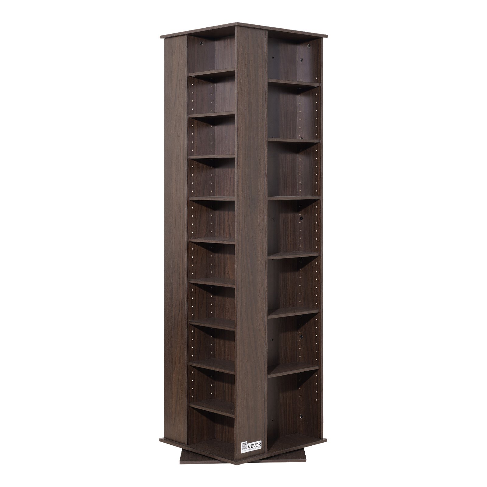 VEVOR Estantería Giratoria, Mueble de Almacenamiento de 34 Compartimentos, Estantes Ajustables, Organizador para CDs DVDs Libros Videojuegos, Armario para Salón Dormitorio Oficina Biblioteca, Marrón