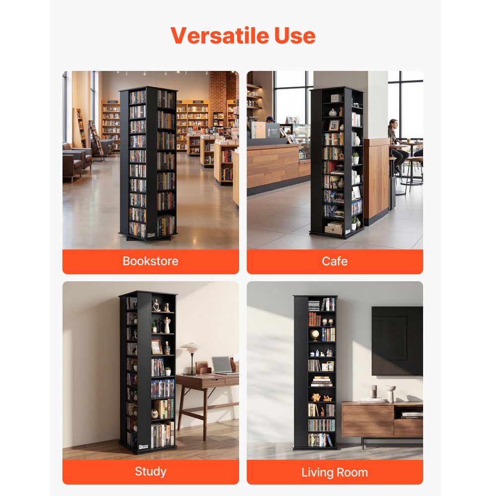 VEVOR Mueble de Almacenamiento Multimedia, Torre para CD, 34 Compartimentos, Giratorio, para CD, DVD, Libros y Discos de Juegos, Ideal para Sala de Estar, Oficina en Casa, Sala de Grabación, Negro